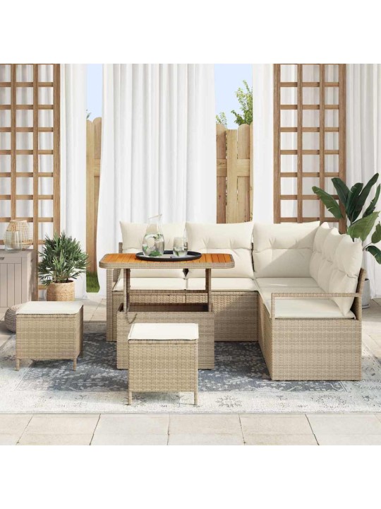 Dārza dīvānu komplekts 8 pcs bēšs un krēms 90 x 55 x 71 cm