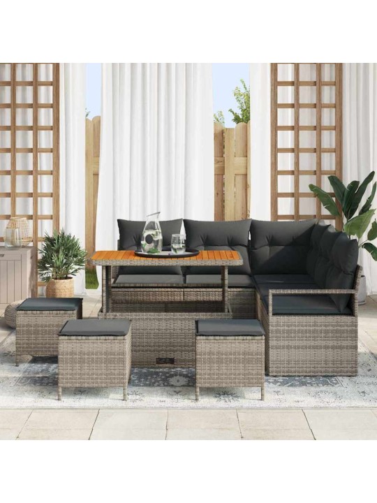 Dārza dīvānu komplekts 9 pcs pelēka 110 x 55 x 71 cm