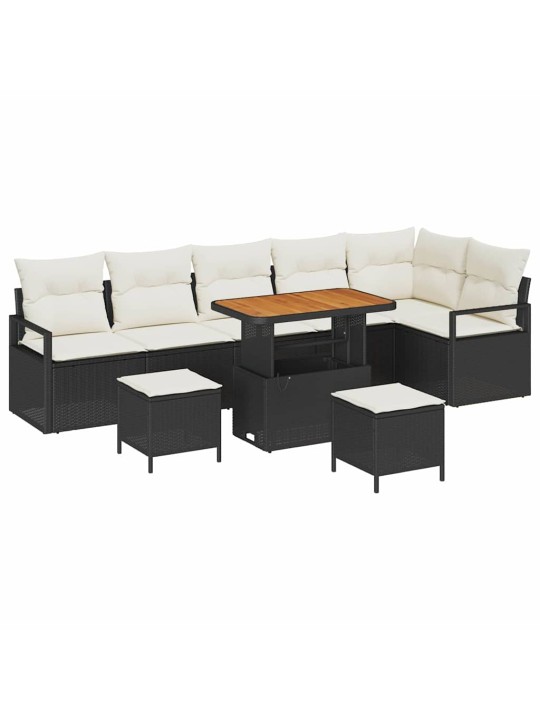 Dārza dīvānu komplekts 9 pcs melns un krēmkrāsa 90 x 55 x 71 cm