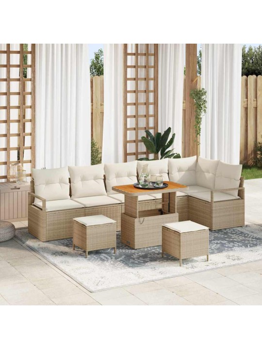 Dārza dīvānu komplekts 9 pcs bēšs un krēms 90 x 55 x 71 cm