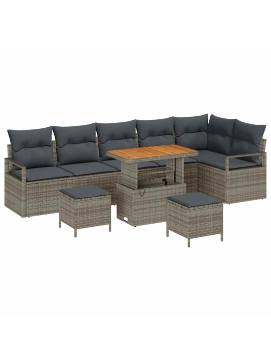 Dārza dīvānu komplekts ar spilvenu 9 pcs pelēka 90 x 55 x 71 cm