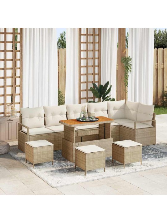 Dārza dīvānu komplekts 10 pcs bēšs un krēms 110 x 55 x 71 cm