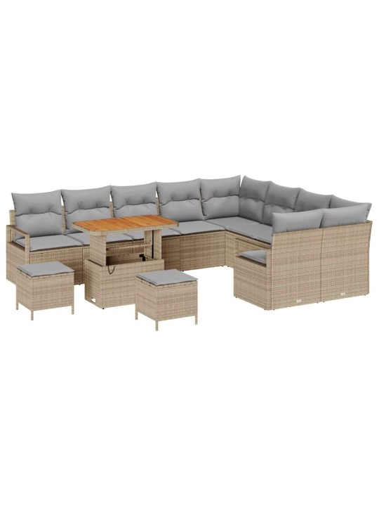 Dārza dīvānu komplekts ar spilvenu 12 pcs bēša un gaiši pelēka