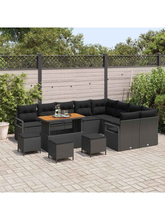 Dārza dīvānu komplekts 13 pcs melna 110 x 55 x 71 cm