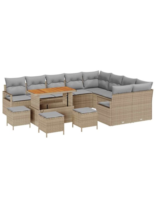 Dārza dīvānu komplekts ar spilvenu 13 pcs bēša un gaiši pelēka