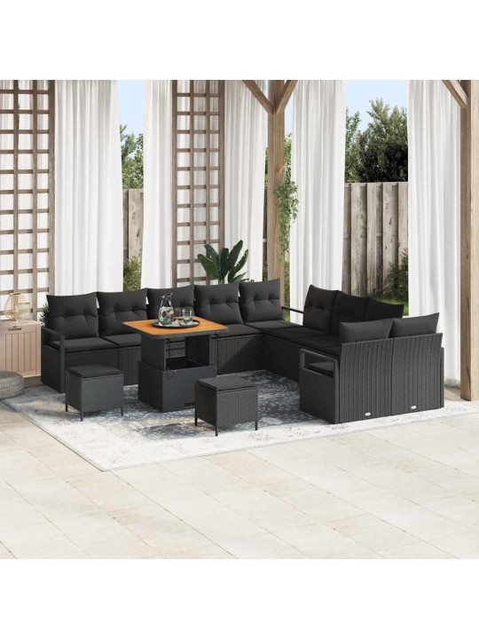 Dārza dīvānu komplekts ar spilvenu 13 pcs melna 80 x 80 x 71 cm
