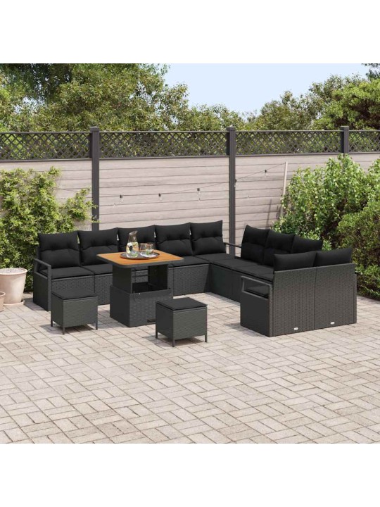 Dārza dīvānu komplekts ar spilvenu 13 pcs melna 80 x 80 x 71 cm