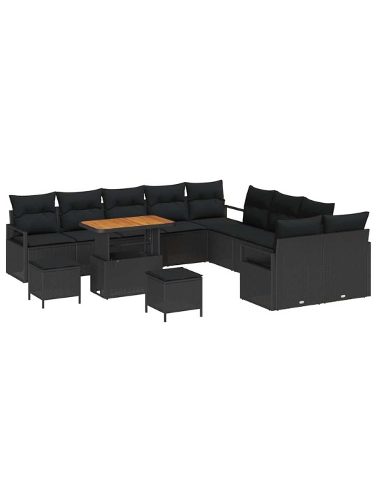 Dārza dīvānu komplekts ar spilvenu 13 pcs melna 90 x 55 x 71 cm