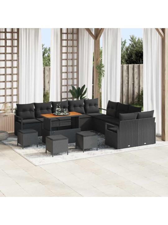 Dārza dīvānu komplekts 14 pcs melna 110 x 55 x 71 cm