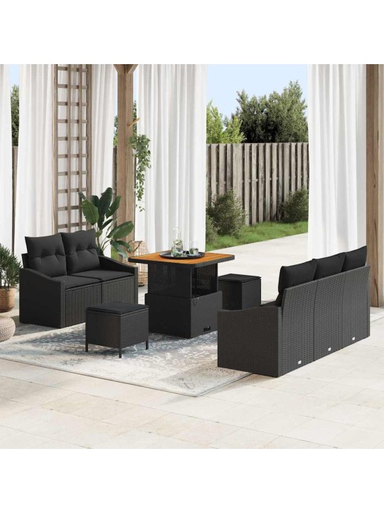 Dārza dīvānu komplekts ar spilvenu 8 pcs melna 80 x 80 x 71 cm