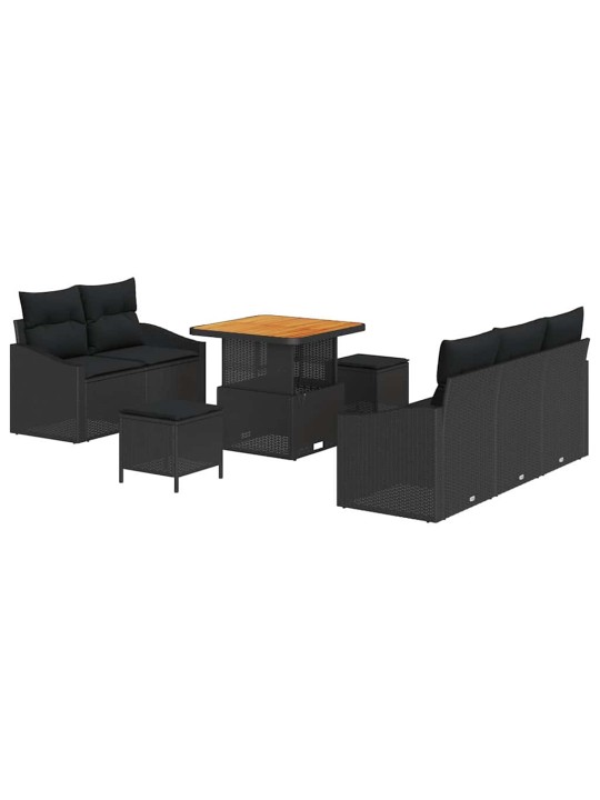 Dārza dīvānu komplekts ar spilvenu 8 pcs melna 80 x 80 x 71 cm