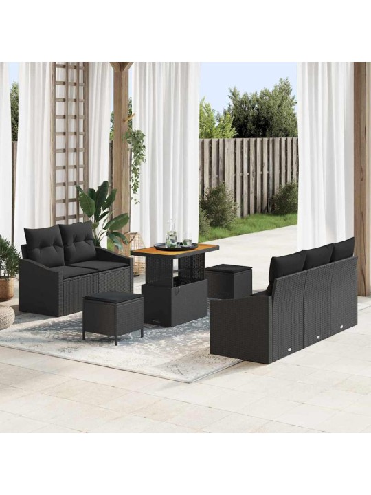 Dārza dīvānu komplekts ar spilvenu 8 pcs melna 90 x 55 x 71 cm
