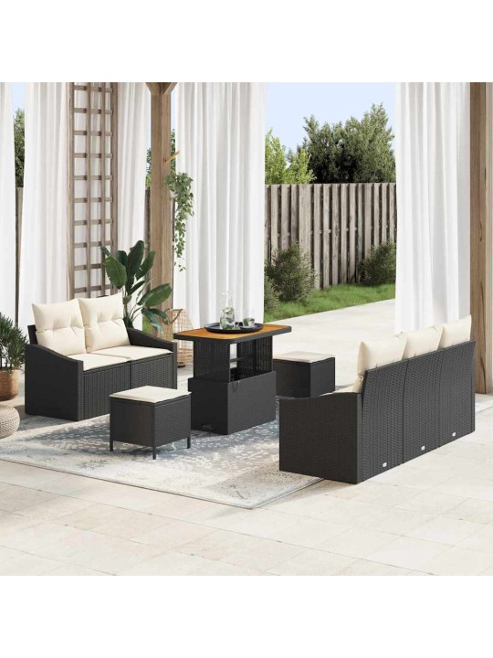 Dārza dīvānu komplekts 8 pcs melns un krēmkrāsa 90 x 55 x 71 cm