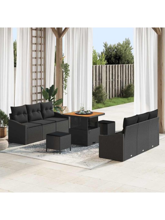 Dārza dīvānu komplekts ar spilvenu 9 pcs melna 80 x 80 x 71 cm