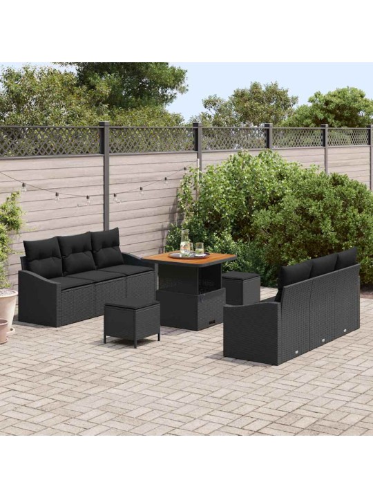 Dārza dīvānu komplekts ar spilvenu 9 pcs melna 80 x 80 x 71 cm