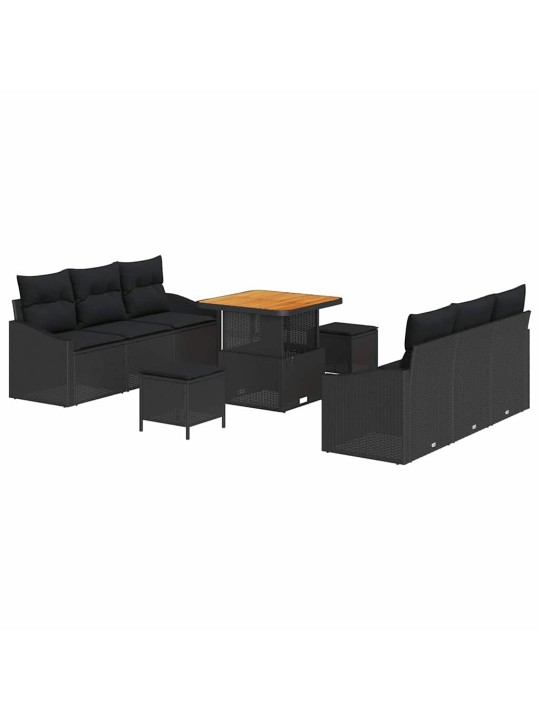 Dārza dīvānu komplekts ar spilvenu 9 pcs melna 80 x 80 x 71 cm