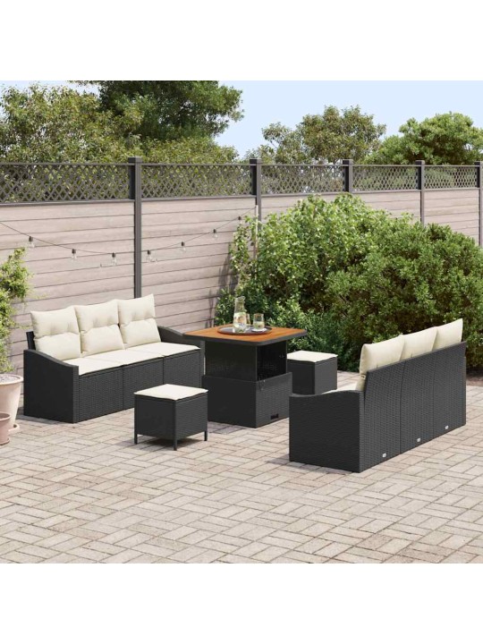 Dārza dīvānu komplekts 9 pcs melns un krēmkrāsa 80 x 80 x 71 cm