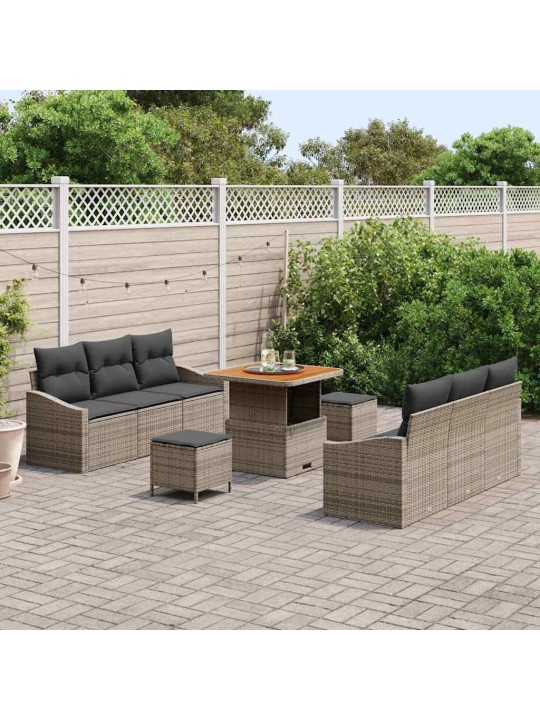 Dārza dīvānu komplekts ar spilvenu 9 pcs pelēka 80 x 80 x 71 cm