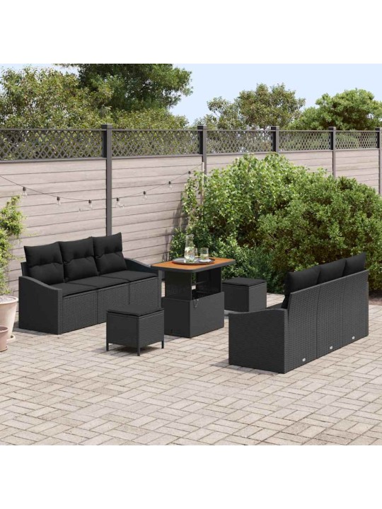 Dārza dīvānu komplekts ar spilvenu 9 pcs melna 90 x 55 x 71 cm