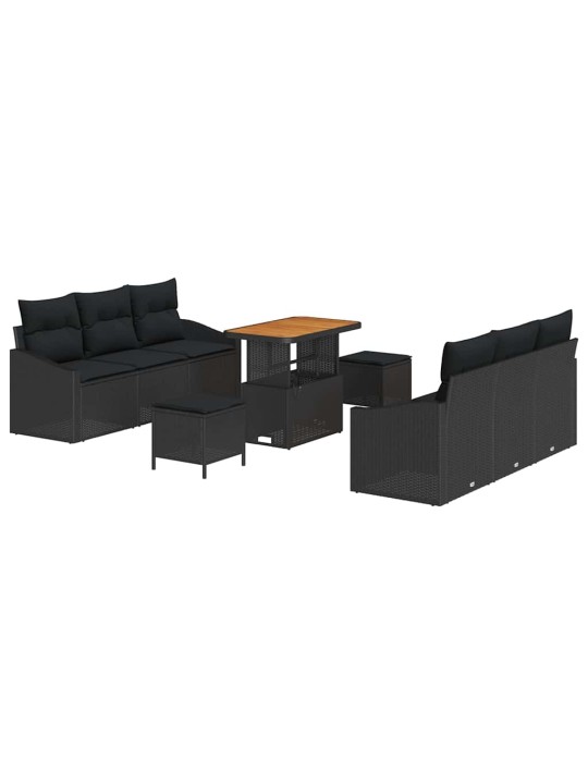 Dārza dīvānu komplekts ar spilvenu 9 pcs melna 90 x 55 x 71 cm