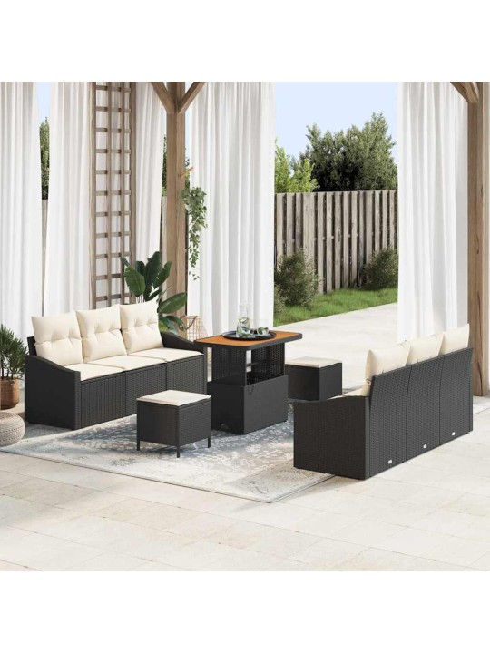 Dārza dīvānu komplekts 9 pcs melns un krēmkrāsa 90 x 55 x 71 cm