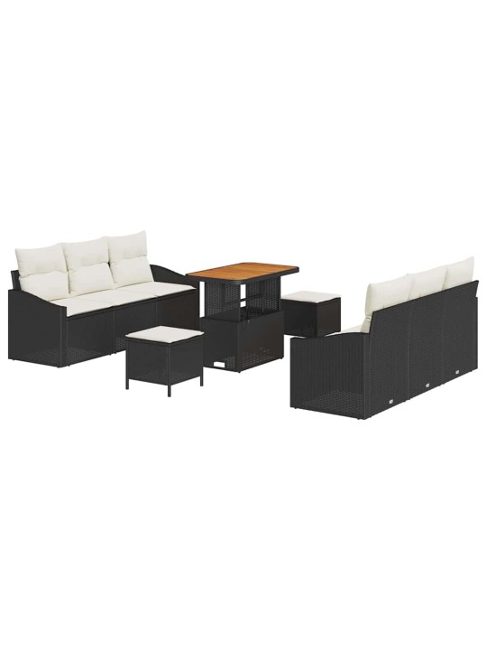 Dārza dīvānu komplekts 9 pcs melns un krēmkrāsa 90 x 55 x 71 cm