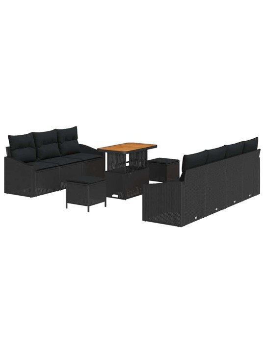 Dārza dīvānu komplekts ar spilvenu 10 pcs melna 90 x 55 x 71 cm
