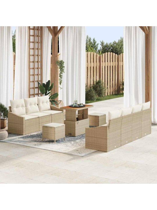Dārza dīvānu komplekts 10 pcs bēšs un krēms 90 x 55 x 71 cm