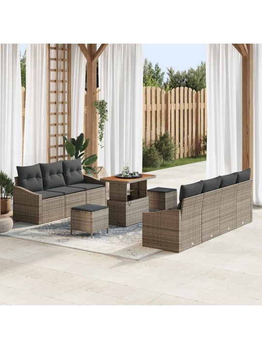 Dārza dīvānu komplekts 10 pcs pelēka 90 x 55 x 71 cm