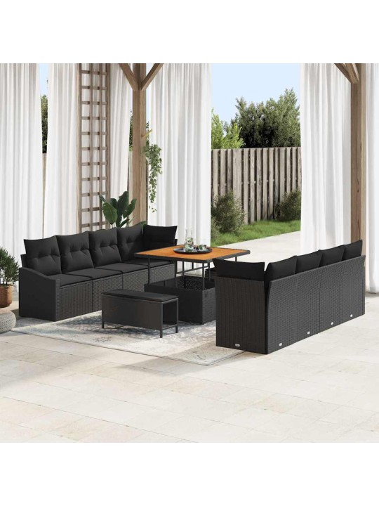 Dārza dīvānu komplekts 11 pcs melna 100 x 100 x 71 cm