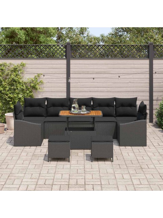 Dārza dīvānu komplekts ar spilvenu 10 pcs melna 90 x 55 x 71 cm