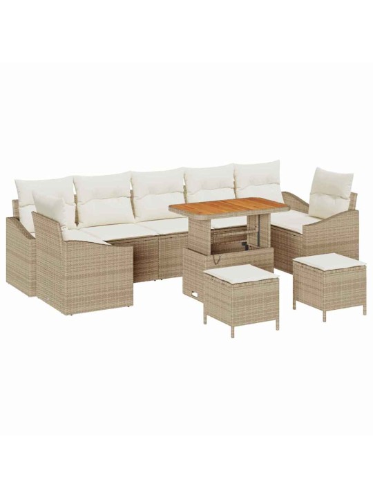 Dārza dīvānu komplekts 10 pcs bēšs un krēms 90 x 55 x 71 cm