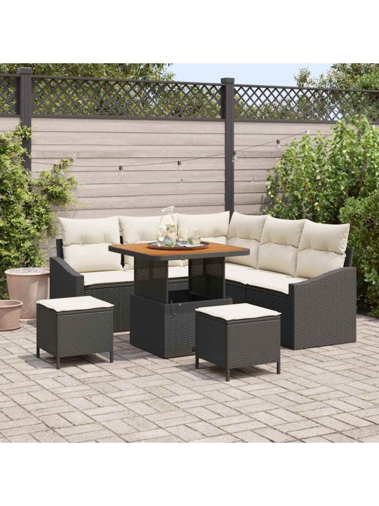 Dārza dīvānu komplekts 8 pcs melns un krēmkrāsa 80 x 80 x 71 cm