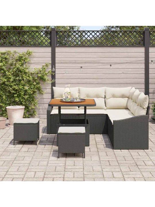 Dārza dīvānu komplekts 8 pcs melns un krēmkrāsa 80 x 80 x 71 cm
