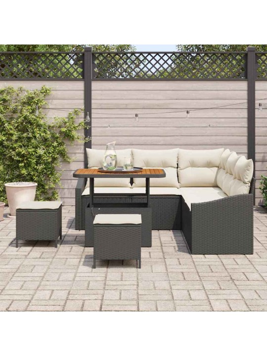 Dārza dīvānu komplekts 8 pcs melns un krēmkrāsa 90 x 55 x 71 cm