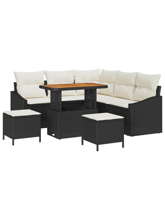 Dārza dīvānu komplekts 8 pcs melns un krēmkrāsa 90 x 55 x 71 cm