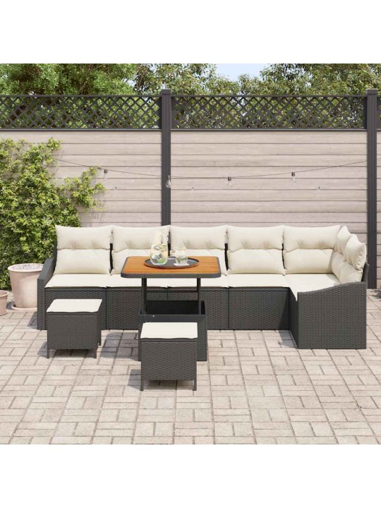 Dārza dīvānu komplekts 9 pcs melns un krēmkrāsa 80 x 80 x 71 cm