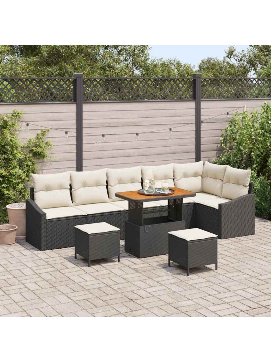 Dārza dīvānu komplekts 9 pcs melns un krēmkrāsa 90 x 55 x 71 cm