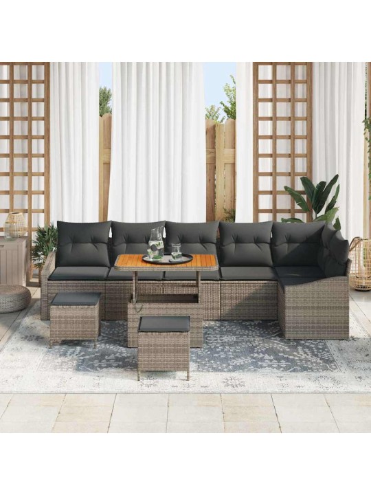 Dārza dīvānu komplekts ar spilvenu 9 pcs pelēka 90 x 55 x 71 cm