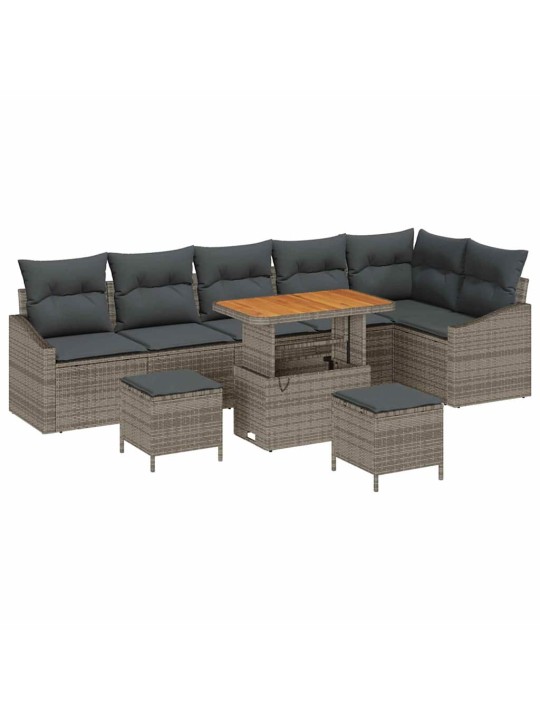Dārza dīvānu komplekts ar spilvenu 9 pcs pelēka 90 x 55 x 71 cm