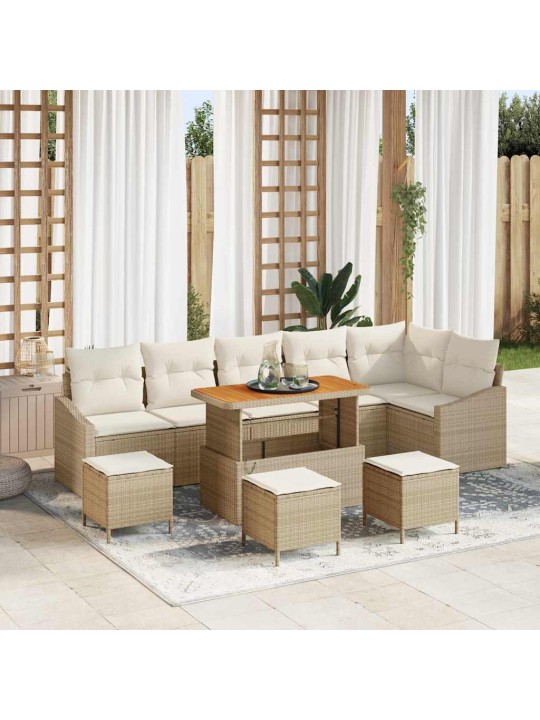 Dārza dīvānu komplekts 10 pcs bēšs un krēms 110 x 55 x 71 cm