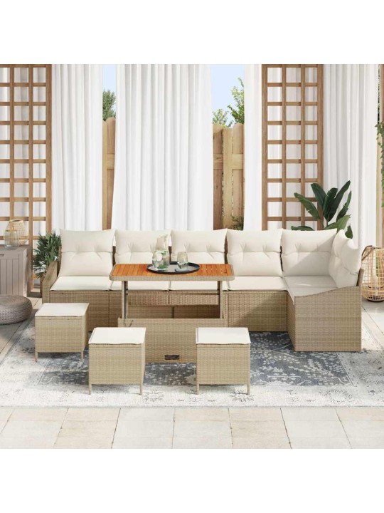 Dārza dīvānu komplekts 10 pcs bēšs un krēms 110 x 55 x 71 cm