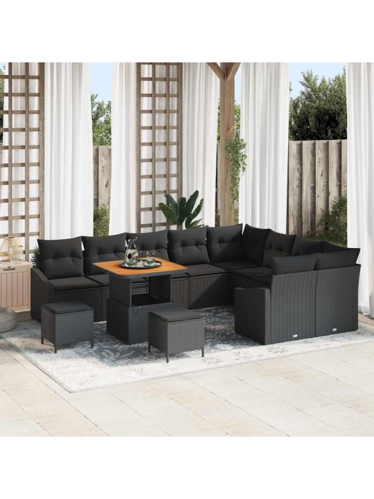 Dārza dīvānu komplekts ar spilvenu 12 pcs melna 80 x 80 x 71 cm