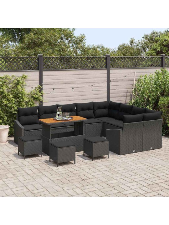 Dārza dīvānu komplekts 13 pcs melna 110 x 55 x 71 cm