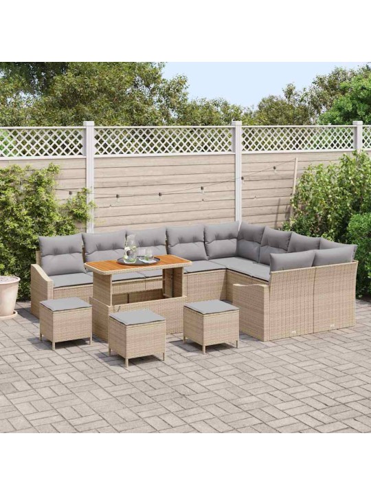 Dārza dīvānu komplekts ar spilvenu 13 pcs bēša un gaiši pelēka