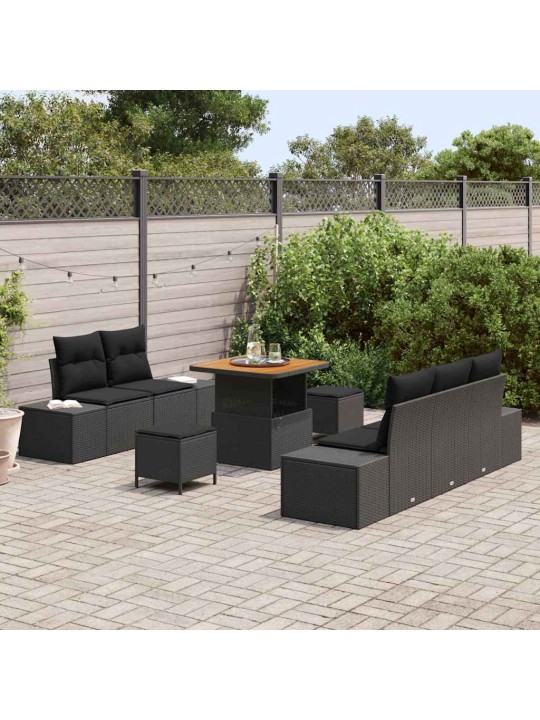 Dārza dīvānu komplekts ar spilvenu 8 pcs melna 80 x 80 x 71 cm