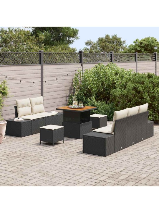Dārza dīvānu komplekts 8 pcs melns un krēmkrāsa 80 x 80 x 71 cm