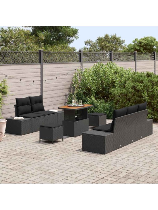 Dārza dīvānu komplekts ar spilvenu 8 pcs melna 90 x 55 x 71 cm