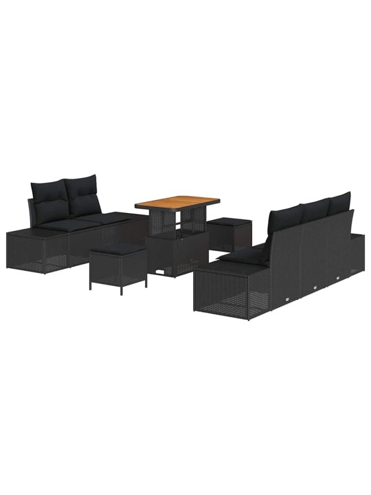 Dārza dīvānu komplekts ar spilvenu 8 pcs melna 90 x 55 x 71 cm