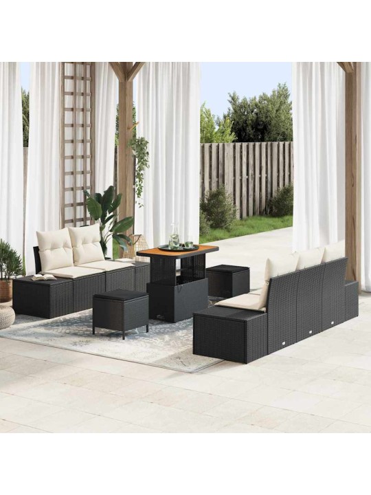 Dārza dīvānu komplekts 8 pcs melns un krēmkrāsa 90 x 55 x 71 cm